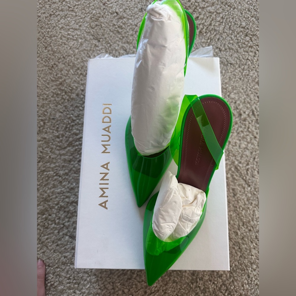Amina Muaddi Vibrant Green Heels